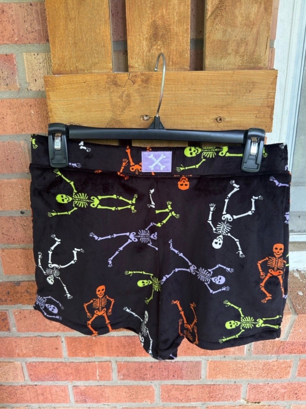 Black Halloween Skeleton Shorts with pockets